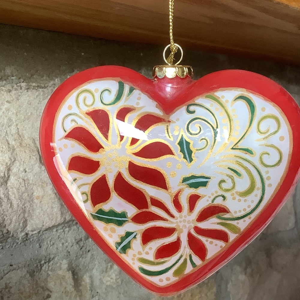 Heart-Shaped Holiday Ornament - Red and Gold